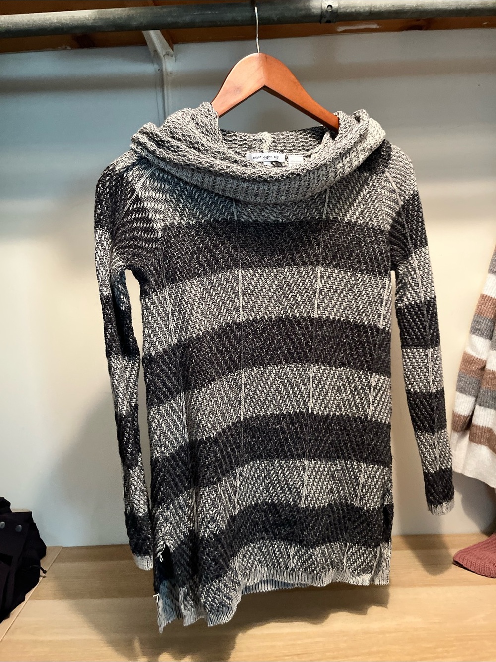 eight eight eight Gray & Black Striped Cowl Neck Sweater